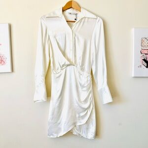NWT Zara White Satin Effect Drape Long Sleeve Mini Dress Size XS